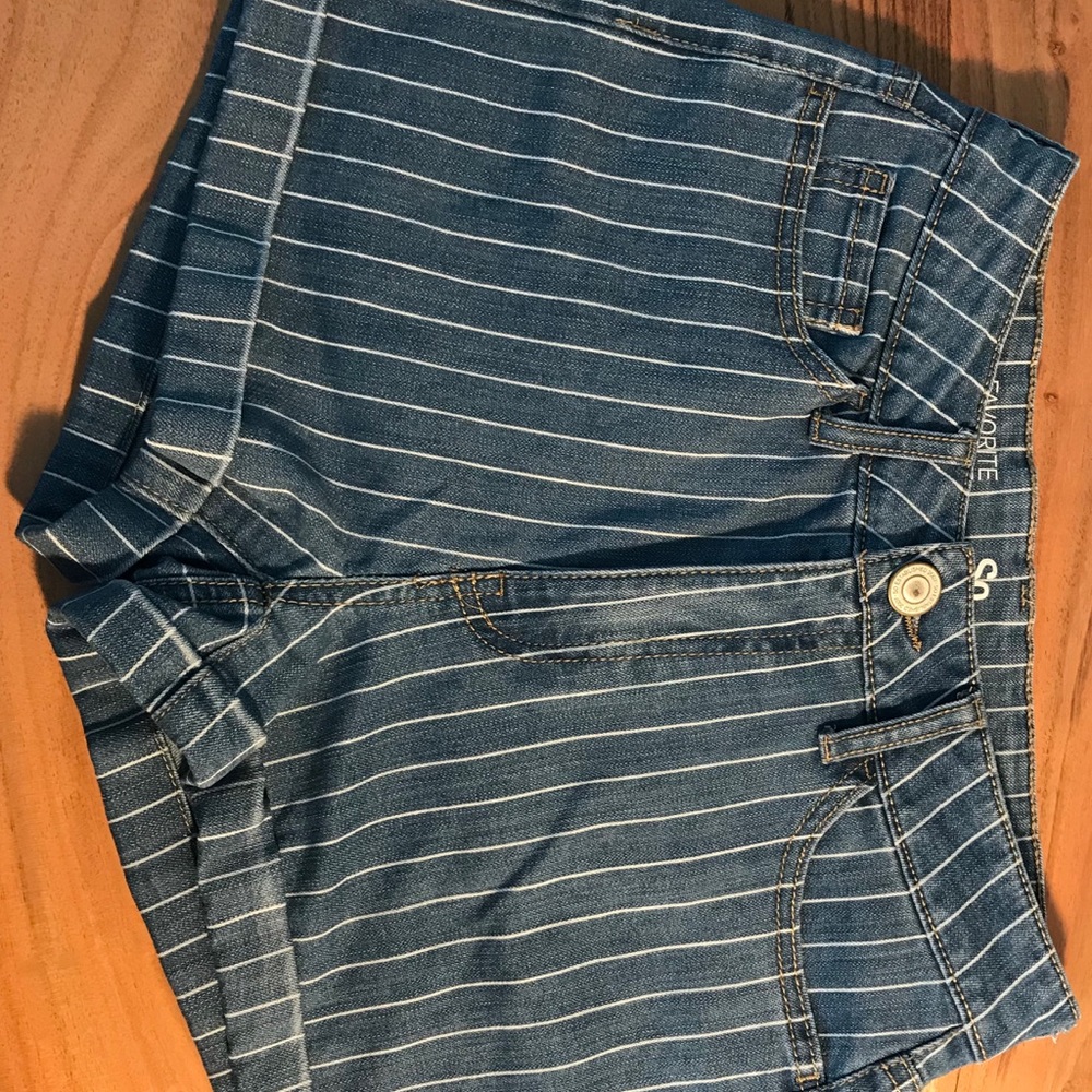 pinstripe denim shorts